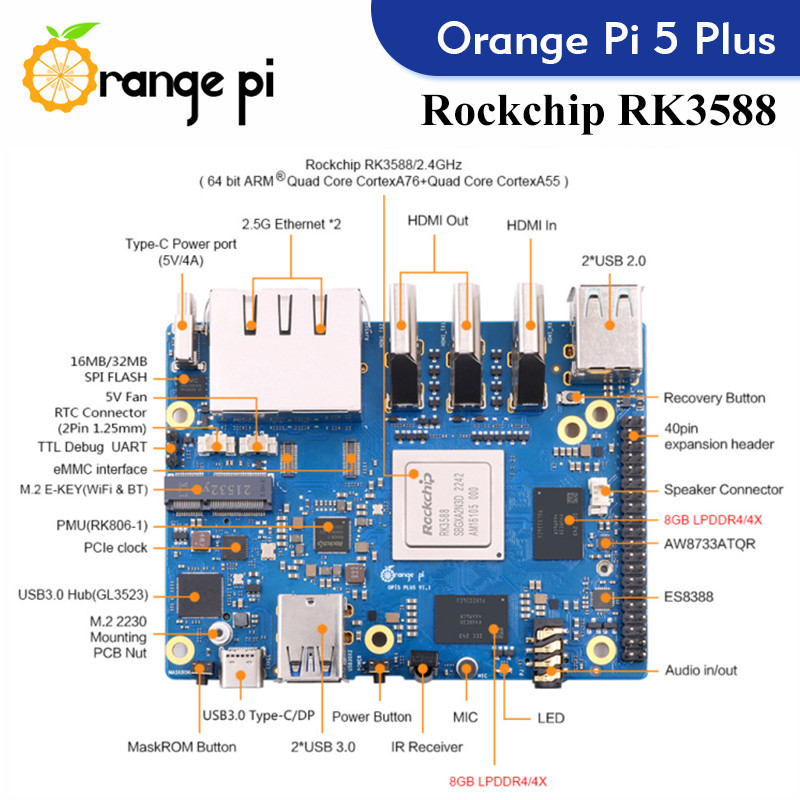 Orange Pi 5 Plus Computador de - Rockchip Rk3588 Development Board avaliação e preço